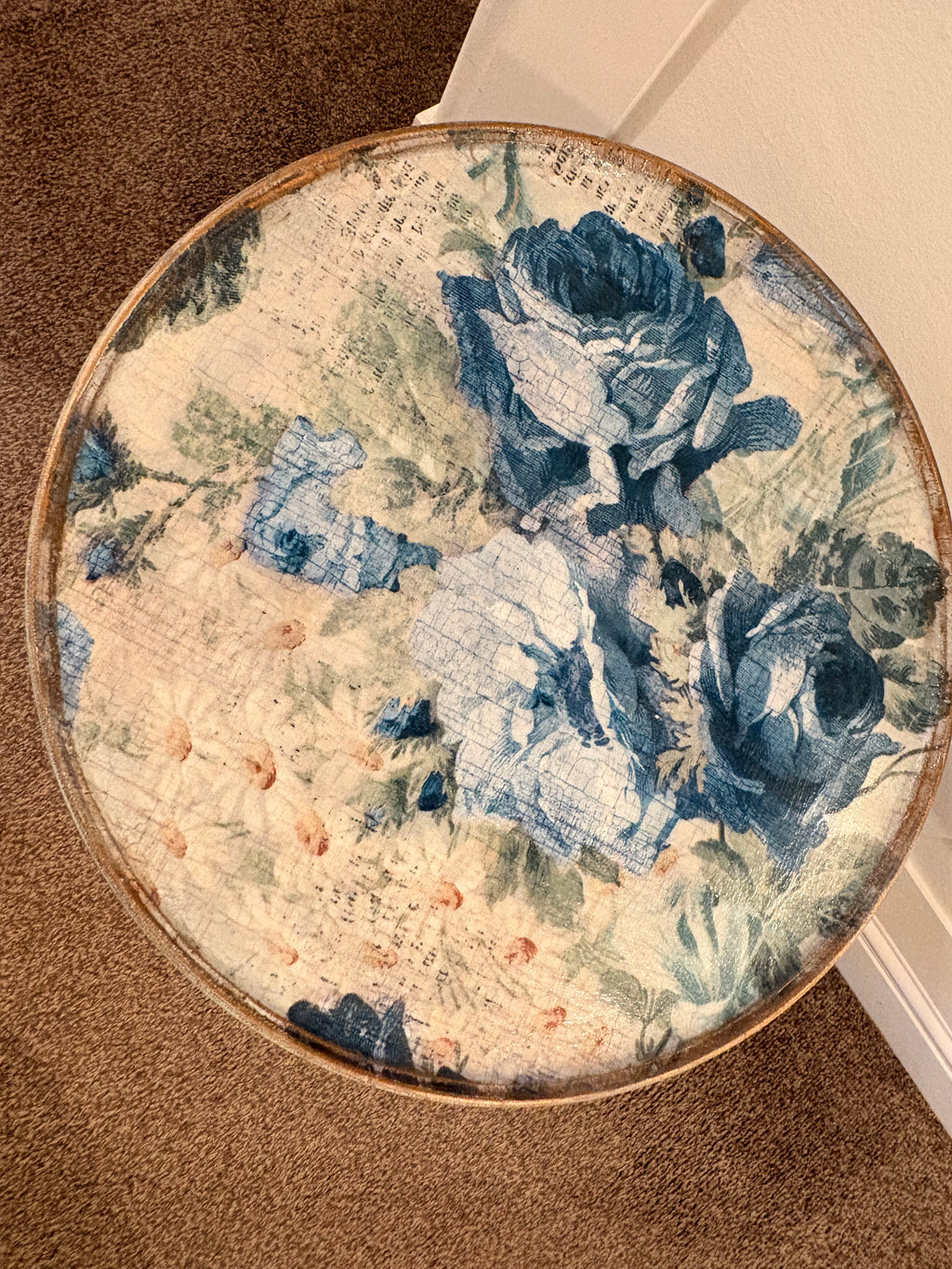 Indigo Bloom – Statement Upcycled Side Table