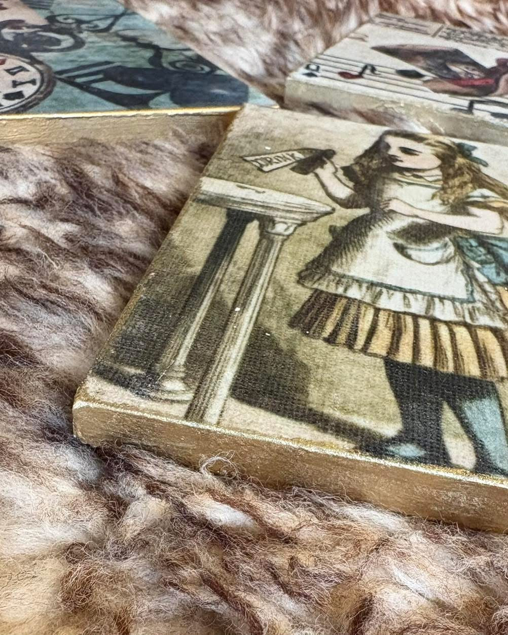 Alice in Wonderland Inspired Upcycled Ceramic Tiles – Set of 3
