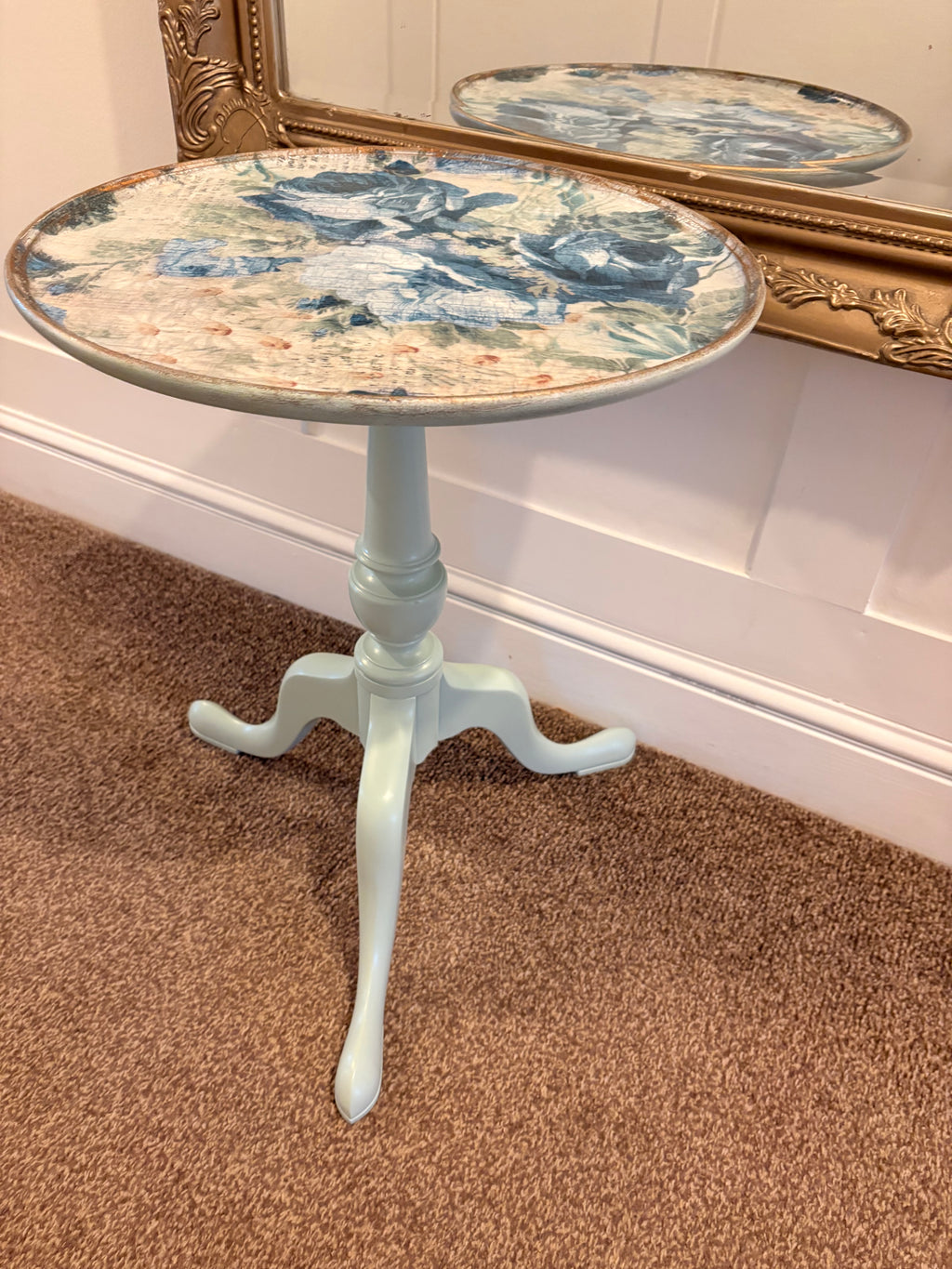 Indigo Bloom – Statement Upcycled Side Table