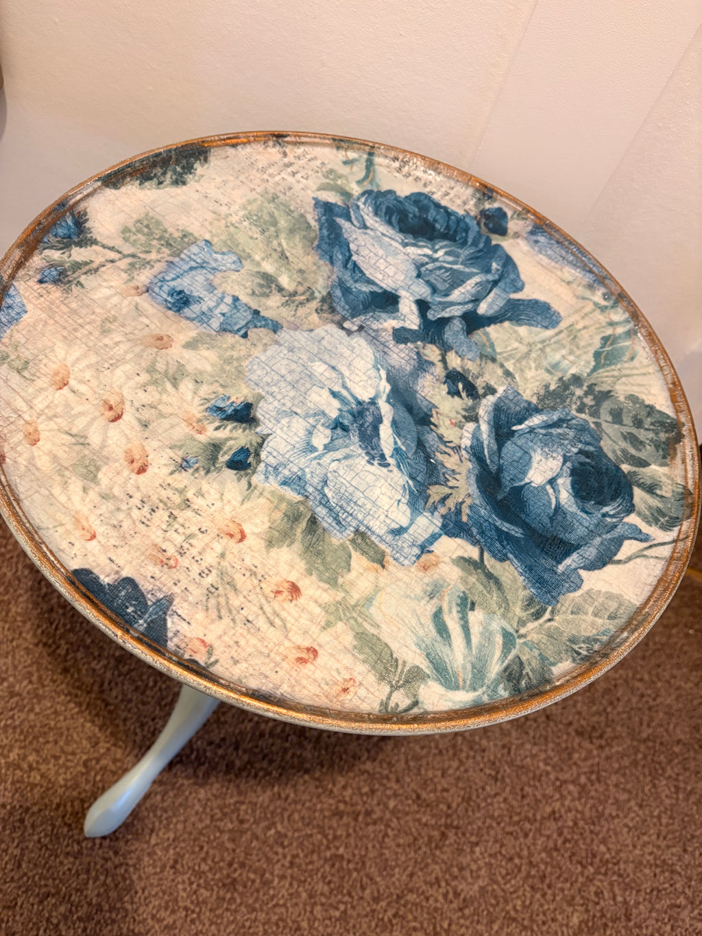 Indigo Bloom – Statement Upcycled Side Table