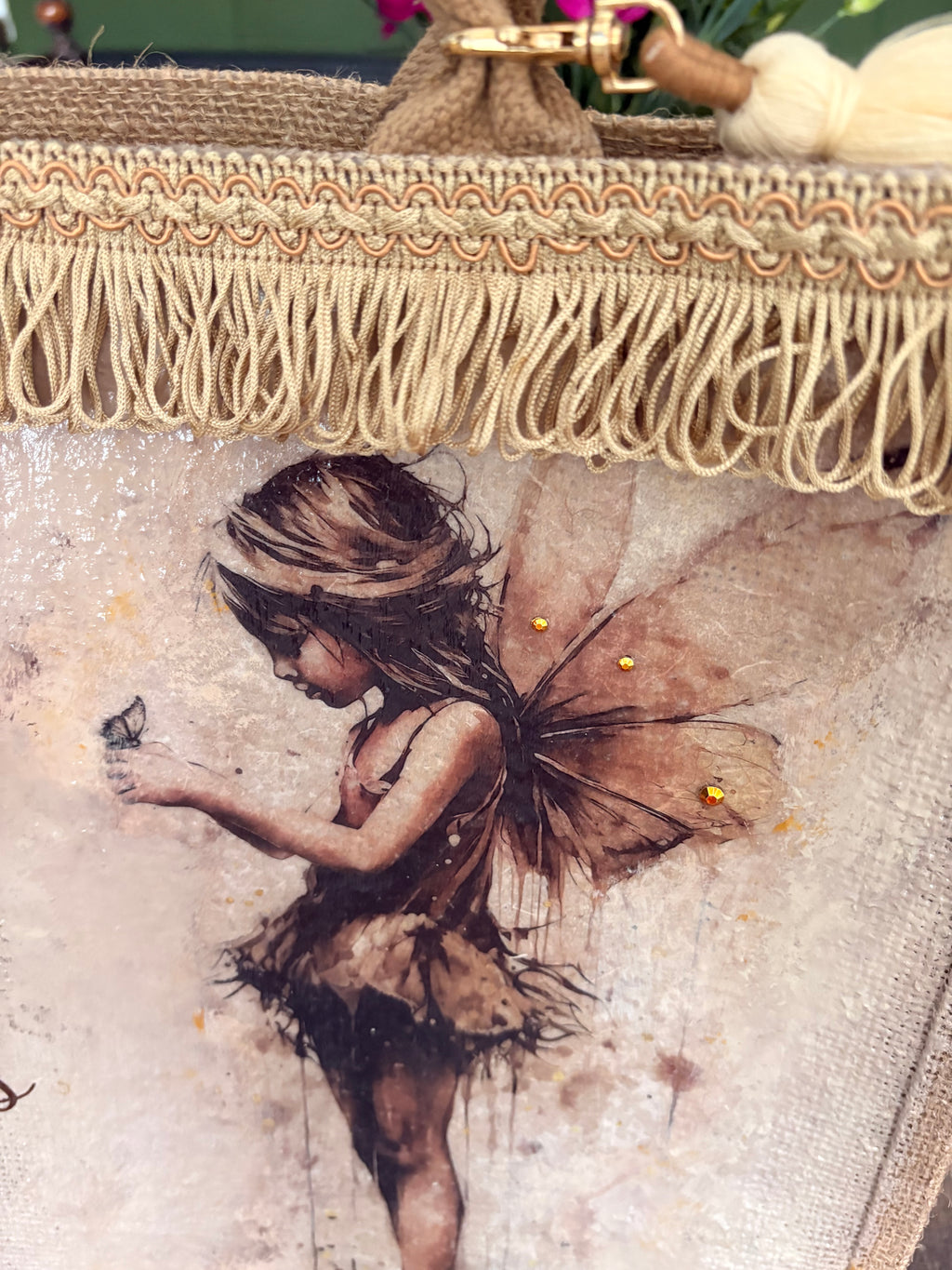 ✨ Where Fairies Wander – Hand-Decoupaged Burlap Bag ✨