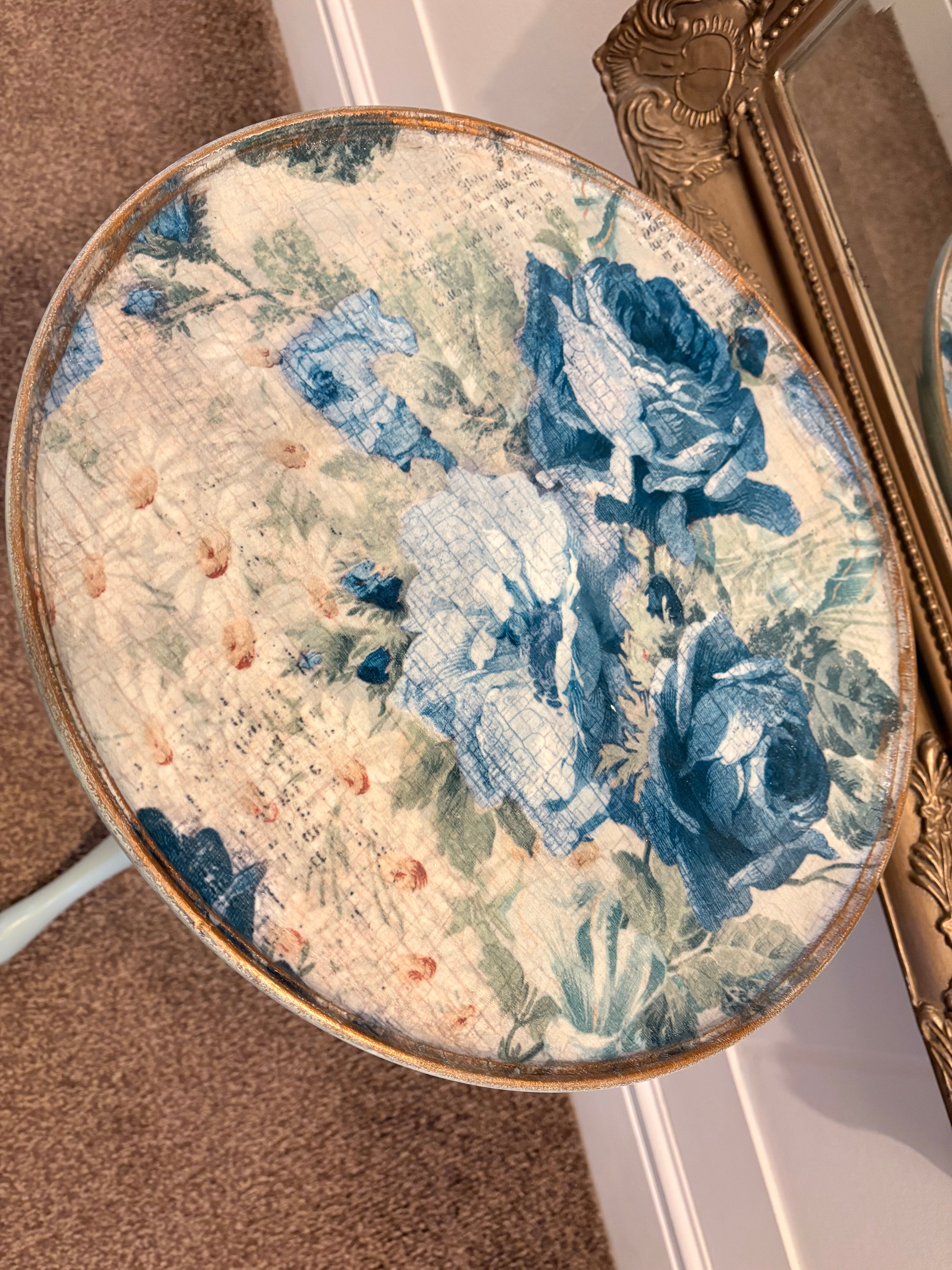 Indigo Bloom – Statement Upcycled Side Table