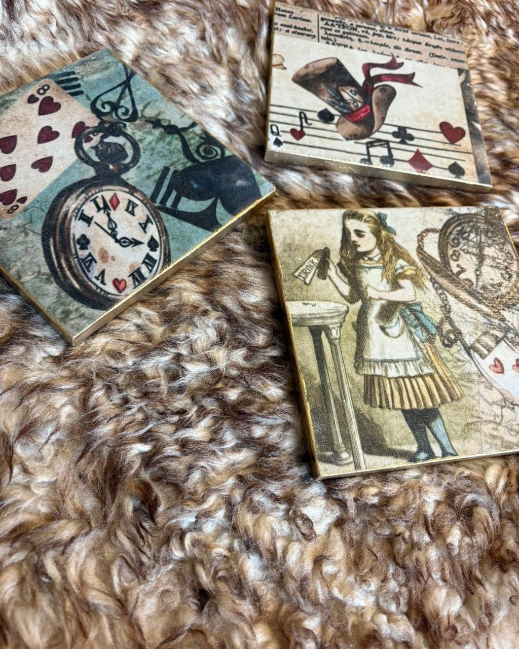Alice in Wonderland Inspired Upcycled Ceramic Tiles – Set of 3