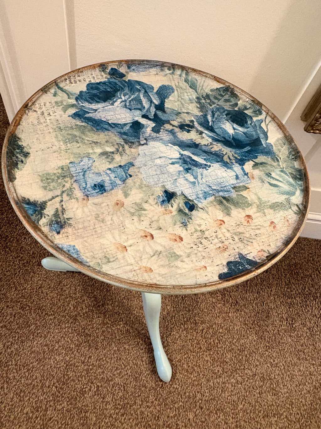 Indigo Bloom – Statement Upcycled Side Table