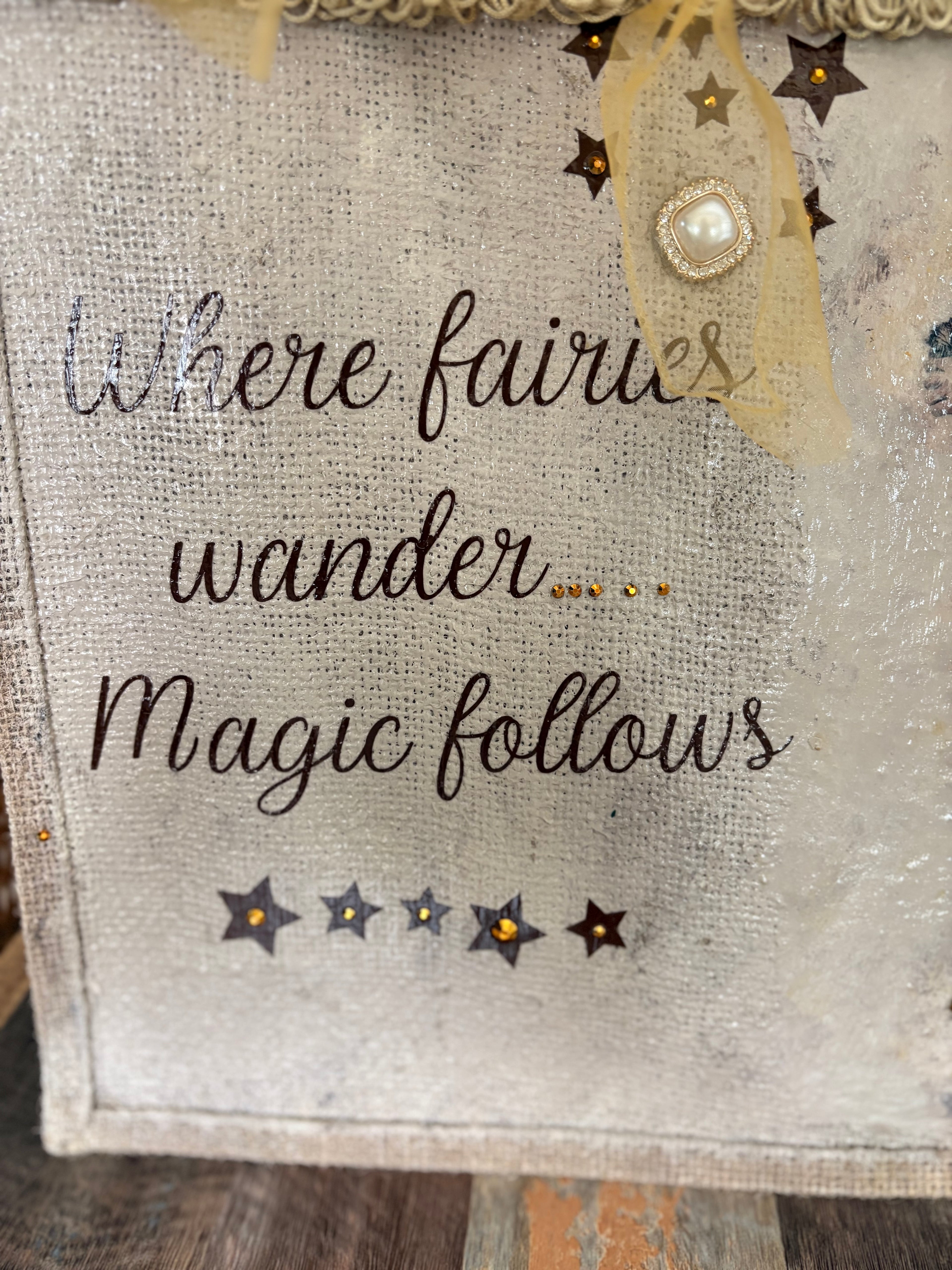 ✨ Where Fairies Wander – Hand-Decoupaged Burlap Bag ✨