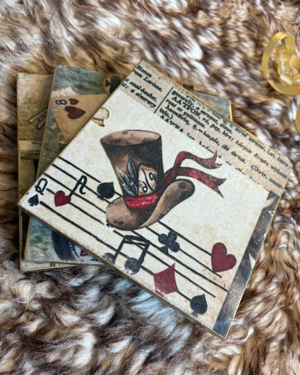 Alice in Wonderland Inspired Upcycled Ceramic Tiles – Set of 3