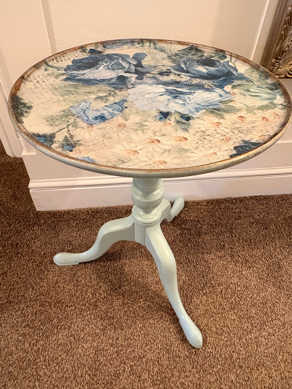 Indigo Bloom – Statement Upcycled Side Table